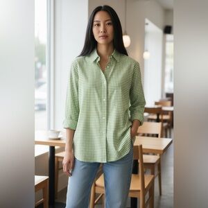 Chaps Classics XL Green Gingham Button Down 100% Cotton No Iron